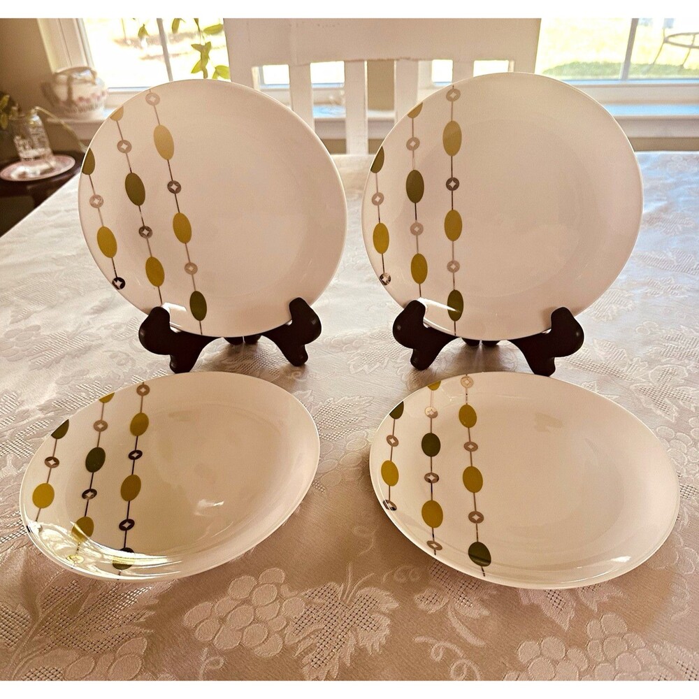 Pier 1 Imports Beaded Garland Salad Dessert Plates Green Silver Set of 4
